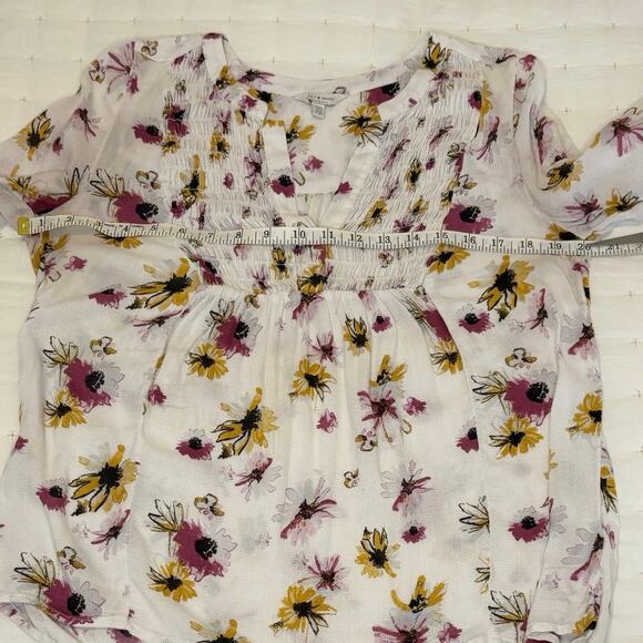 Lucky Brand Women’s M Peasant Blouse Top | White Floral Long Sleeve Boho - Picture 11 of 13